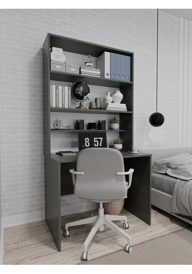 Asra Trend %100 Mdflam Raflı Çalışma Masası Bilgisayar Ofis Ders Masası Çm-03 Antrasit