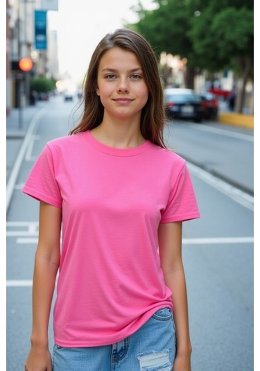 Şeker Pembe Çocuk T-shirt Kız Erkek Unisex %100 Pamuk Şeker Pembe