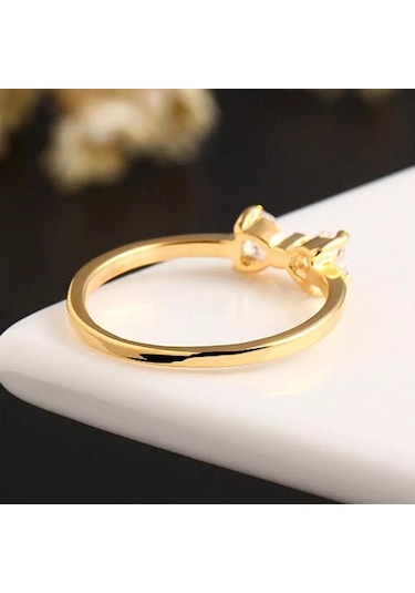 3 Pcs Women Fashion Crystal Bowknot Cubic Zirconia Rings Gold Çok Renkli