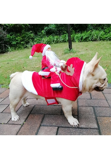 Noel Noel Baba Köpek Kostümü Evcil Hayvan Giysileri Noel Baba Binicilik Kıyafeti Parti Evcil Hayvan