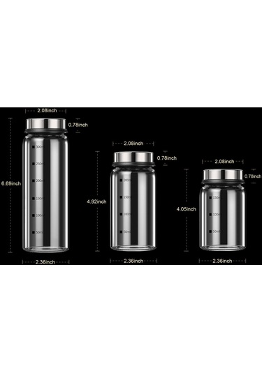 Jms Paslanmaz Çelik Kapaklı Cam Baharat Şişesi Ölçekli 200 ML Şeffaf