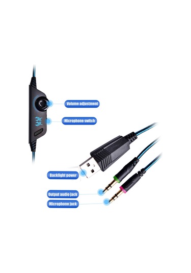 Jeemson Kotıon Each G2000 Oyuncu Kulaklığı, Gürültü Engelleme Mikrofonlu, 50mm Hoparlör, 3.5mm+usb, Siyah-mavi, Ses Kontrol Teli