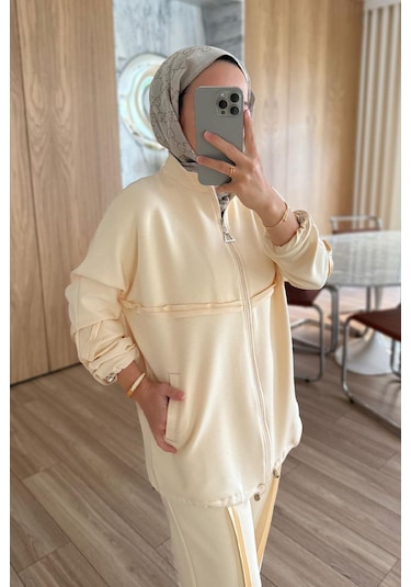 Dikiş Detaylı İkili Modal Takım - Bej Bej