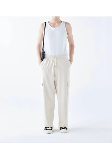 Lulikwear Kargo Cepli Eşofman Pantolon Krem Bej - Krem