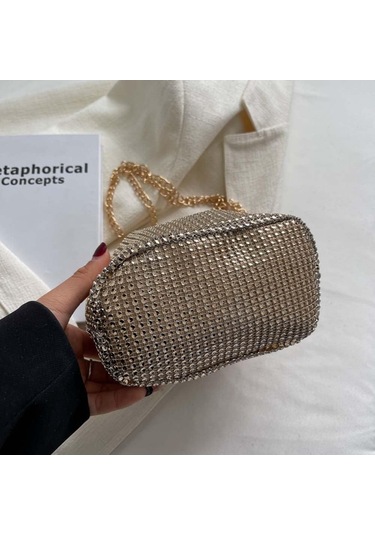 Rhinestone Kadın Omuz Çantası Yaz Zinciri Çapraz Çanta Kova Çantalar Çanta Altın