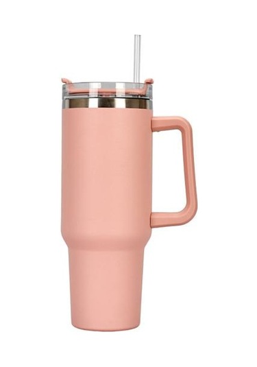 Pembe Soğukluğu Koruyun Mat Doku Pratik 40oz Şeffaf Kapak Yeniden Kullanılabilir İçecek İçme Vakumlu Pipetli Kupa Yalıtımlı Tumbler