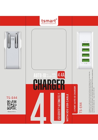 Tsmart iphone Uyumlu Şarj Kablolu 4 Usb Seyahat Şarj Cihazı