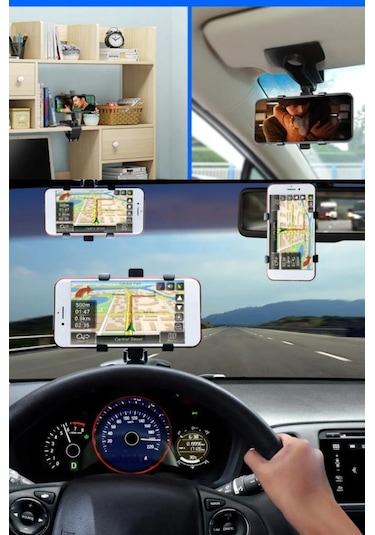 Araba Gösterge Üstüne Takılan Telefon Tutucu Torpido Dikiz Aynası Ve Güneşlik İçin Telefon Standı