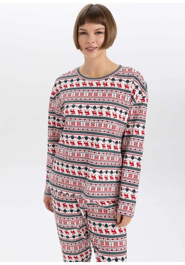 Defacto Fall in Love Yılbaşı Temalı Bisiklet Yaka Üst A3375AX23WNER105 Ekru