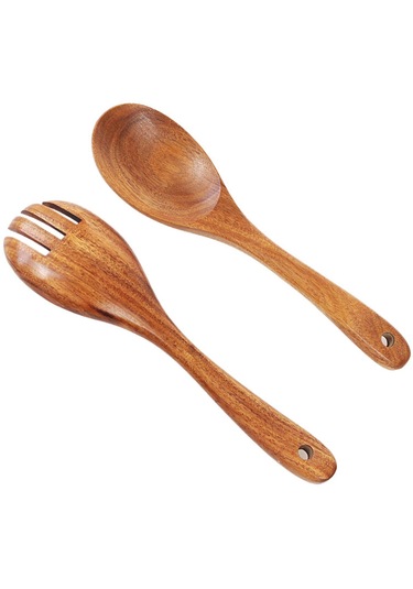 Suntek Salata Kaşığı Çatal Uzun Saplı Kolay Temiz Ahşap