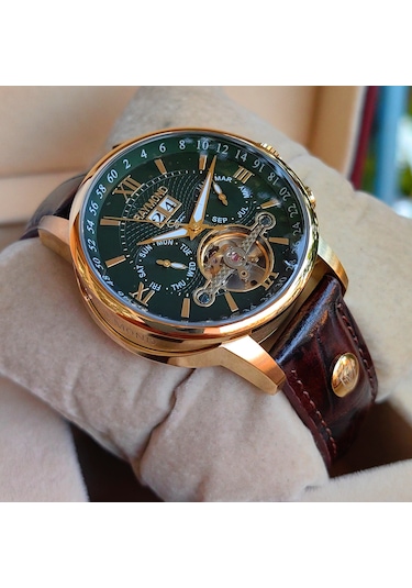 Raymond Star Serisi Yeşil Kadran Otomatik Erkek Kol Saati Altın