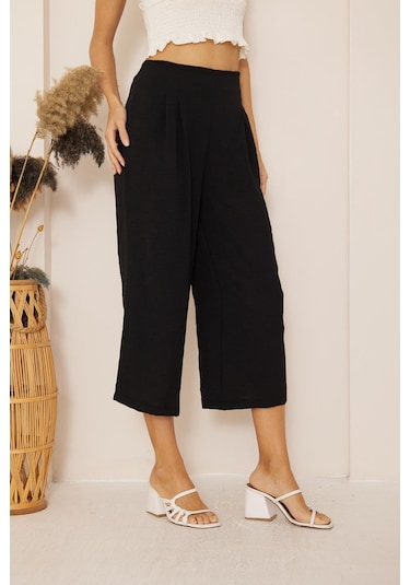 Darlin Moda Siyah Yüksek Bel Bol Paça Pantolon Dm3003 Siyah