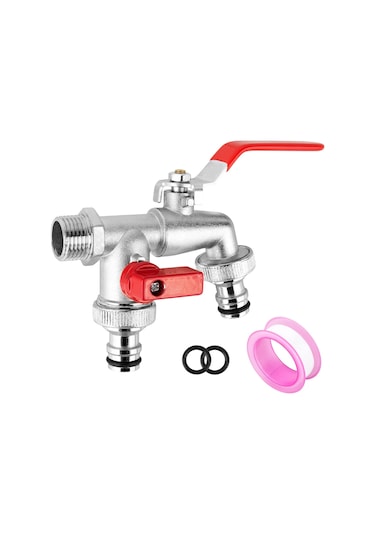 Çift Çıkış Musluğu, 1/2 İnç Ve 3/4 İnç Küresel Vana, Pirinçten Ekru