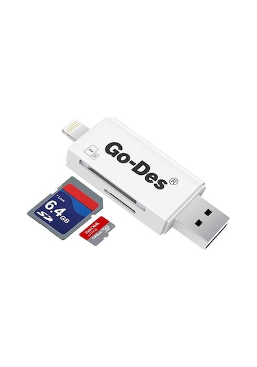 Go Des GD-DK102 Lightning & Micro USB Veri Aktarımı SD & Micro SD Kart Okuyucu - ZORE-253401