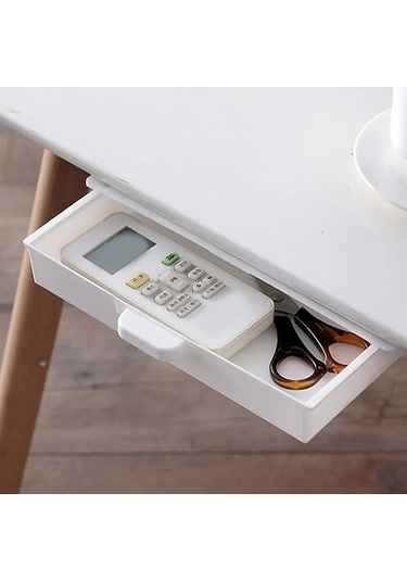 Kangvka Masa Altı Plastiğinden Gizli Çekmeceli Organizer - Stokastik, Kosmetik Ve Telefon Saklama Kutusu - Siyah, Gri, Beyaz Renk Seçenekleri Beyaz