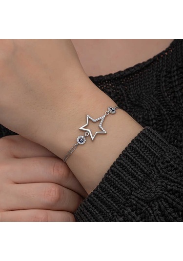 Blackcraft 925 Ayar Gümüş Yıldız Nazarlı Kadın Bileklik Bc-5e94bb Renkli