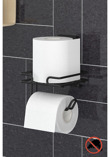 Teknotel Easyfıx Yapışkanlı Yedekli Tuvalet Kağıtlık Mat Siyah Ef