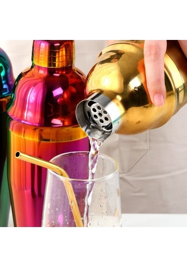 Pazly Kokteyl Çalkalayıcı Seti Paslanmaz Çelik Titanyum Kaplama Sütlü Fincan Süslü Gümüş Renk 267gr