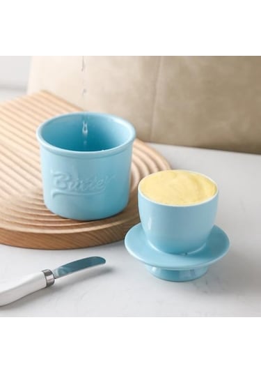 Pazly Fransız Tereyağı Seramik Güveç, Kapaklı Tereyağı Kavanozu, Yumuşak Tereyağı Saklama Kavanozu, Cam Göbeği Tasarımı, Minimalist Mutfak Aksesuarı Cam Göbeği