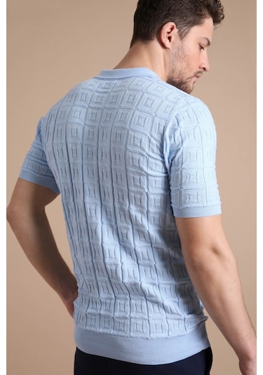 Ferraro Mavi Polo Yaka Fermuarlı Erkek Pamuk Triko T-Shirt-Mavi (490417758) Mavi