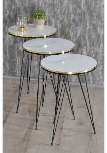 Zigon Sehpa Siyah Tel Ayak Çift Altın Beyaz