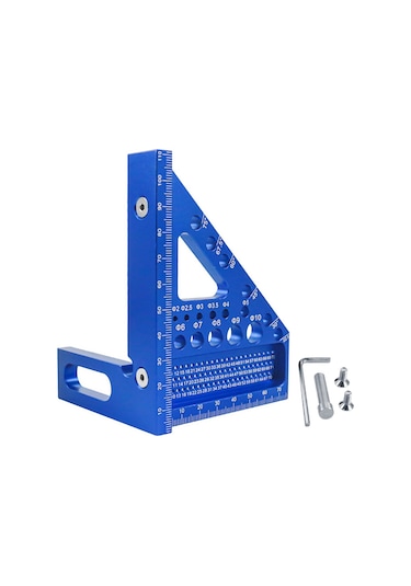 Konesam Alüminyum Ahşapçılık Üçgen Cetveli, Çok İşlevli Açı 22.5 -75 Ve Ölçüm Fonksiyonuyla, Doğru Çizim Ve Konumlandırma Araçları, Mavi