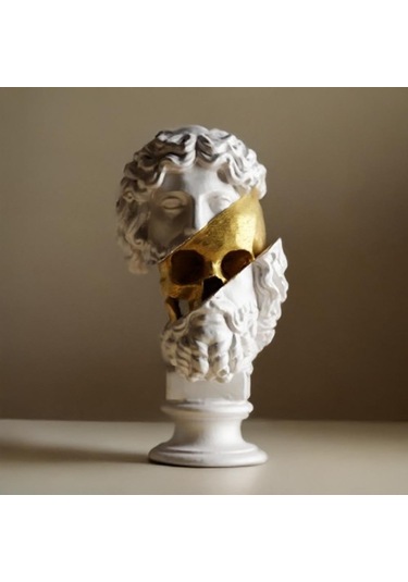 Antik Stil Yüz Ve Kafatası Heykel Ev Ofis İçin Modern Aksesuar - Altın