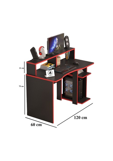 Ada Oyuncu Masası Gamer Masası 120x60 Cm Siyah