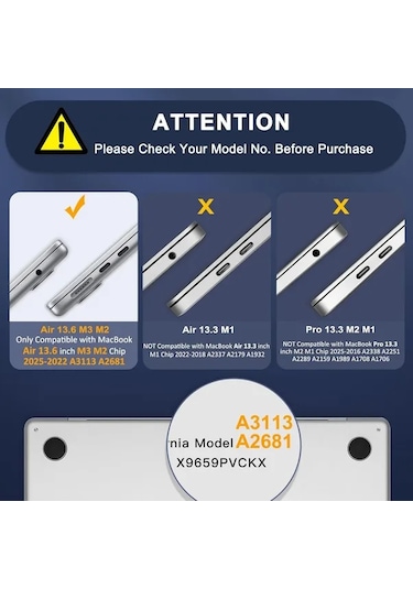 Honeybeeshop 4 Adet Ultra İnce Şeffaf Kılıf Macbook Uyumlu Air 13.3 M1 M2 M3 M4 Ekran Klavye Filmi Seti Cam Zambak Mavisi