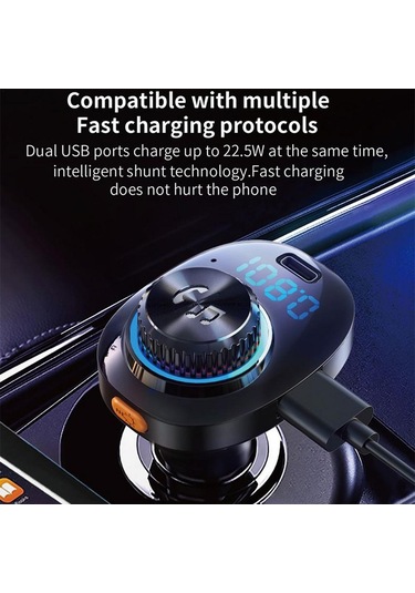 C18 Araç Ses Alıcısı 3.1a Hızlı Şarj Usb Cihazı Bt 5.0 Renkli Led Arka Işık Fm Verici