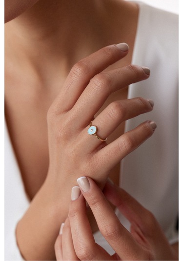 8 Ayar Oval Tasarımlı Mineli Kadın Altın Eklem Yüzük Altın