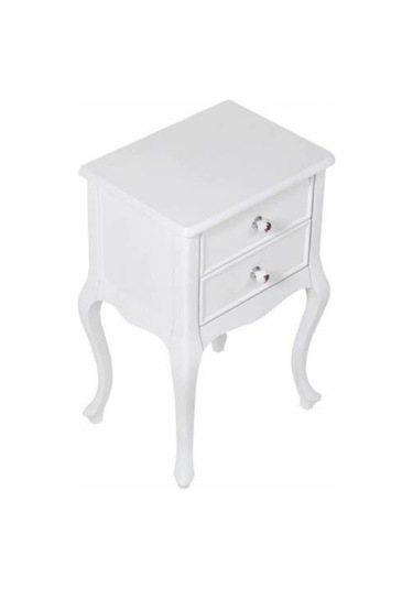 Roys Ahşap Çift Çekmeceli Lükens Beyaz Lake  Komodin  Telefonluk