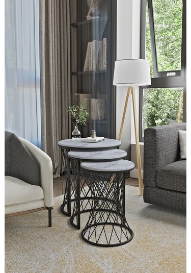 Emga Home Zenith Zigon Sehpa - Beyaz Mermer Beyaz Mermer