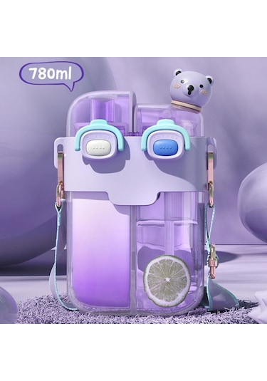 Kawaii Su Şişeleri Samanlı, Moda Plastik Çift İçme Suyu Şişesi Spor Fitness Gym Camping Lavanta 780ml İçin Ayarlanabilir Kayış Gül Kırmızı