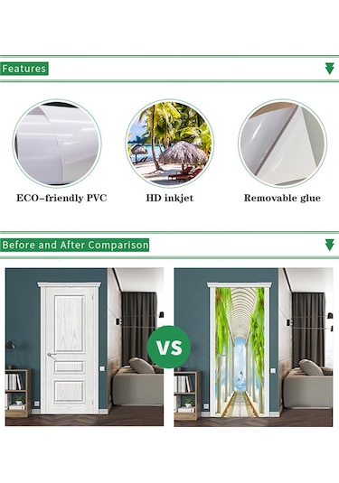 Gajeena Renkli 3d Kapı Stickerı - Dıy Ev Dekorasyonu İçin Pvc Duvar Çıkartmaları 77x200cm Diğer