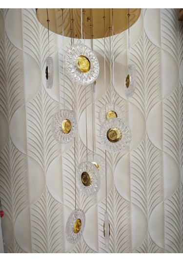 Şık Tarz Modern Led Avize Gold Ledli Salon Avize 12 Li Sarı