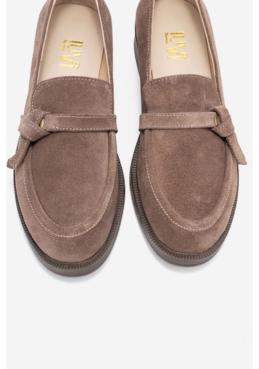 Galea Vizon Süet Tokalı Hakiki Deri Kadın Loafer Ayakkabı Vizon