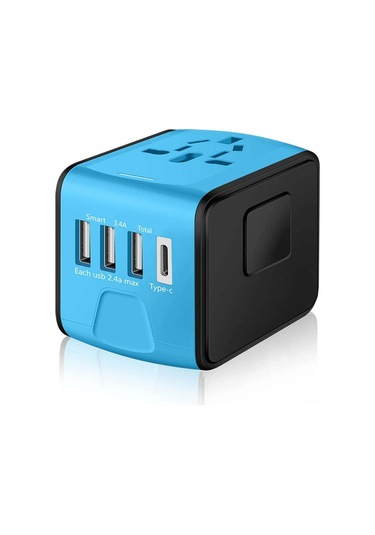 Moveevo Evrensel Seyahat Enerji Adaptörü - 5 Cihazı Eşzamanlı Şarj Edin: Usb-c 3a + 3 Usb + Ac Tomada, 150+ Ülke Uyumlu