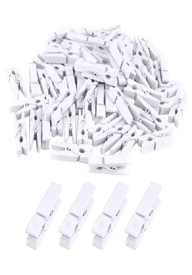 Mobgift 100'lü Beyaz Ahşap Mandal 2.5cm 10'lu Paket-1000 Adet
