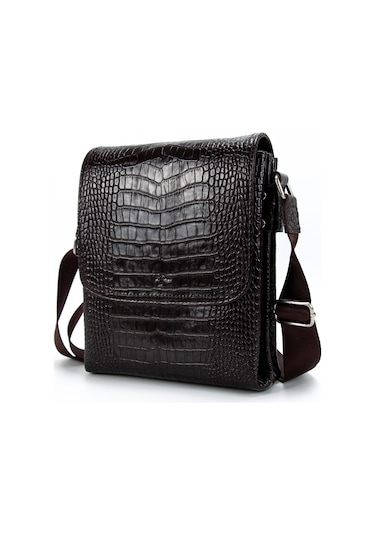 Postacı Hakiki Deri Kroko Kahverengi Çanta Kangaroo 3122