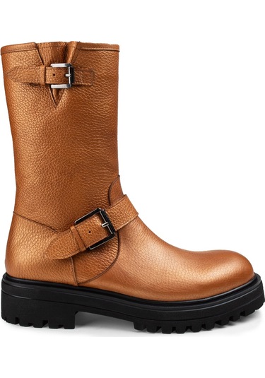 Deery Hakiki Deri Bronz Rengi Kadın Bot Bronz Kahverengi