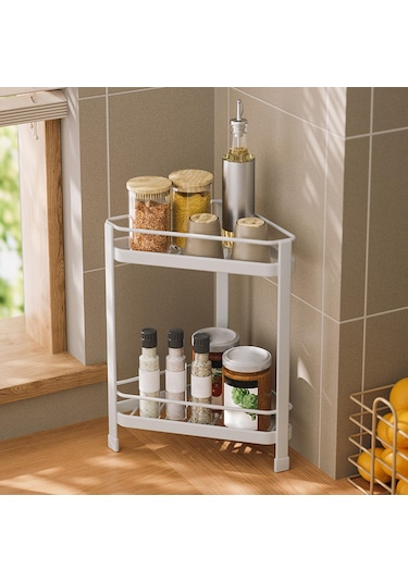 Suntek Tripod Banyo Rafı Ayakta Ev Banyo Tezgahı Beyaz Çift Katmanlı Beyaz