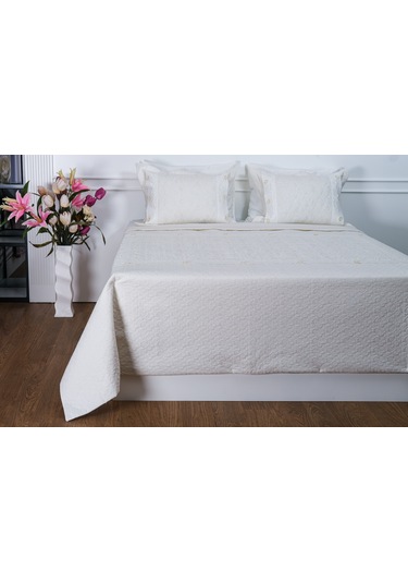 Finezza Gülfem Pamuk Baskılı  Krem- Krem Yatak Örtüsü Seti Çift Kş. 6 Parça-1463