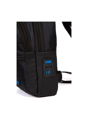 Newish Polo Erkek Kumaş Usb Kulaklık Çıkışlı Bodybag Göğüs Ve Omuz Çantası New172 - Siyah - Mavi