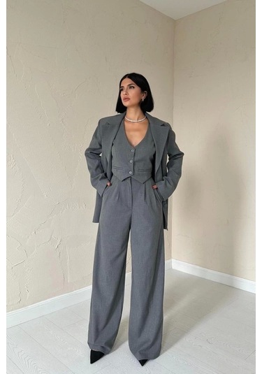 Defymoda Antrasit Klas Ceket Ve Yelek Ve Pantolon Takım Antrasit