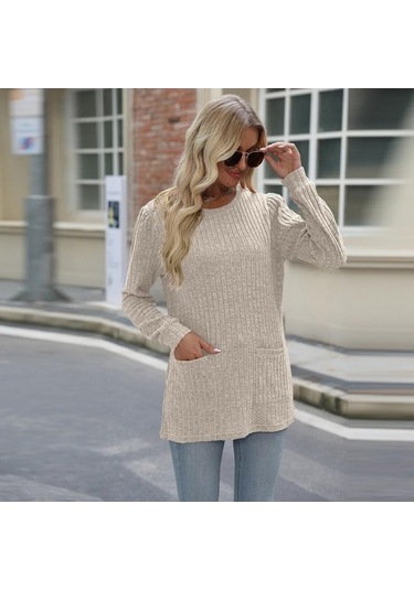 Novahub Kadın Mavi Bol Kabarcık Tişört, Rahat Kollu Üst, Sonbahar Kış Moda Mavi