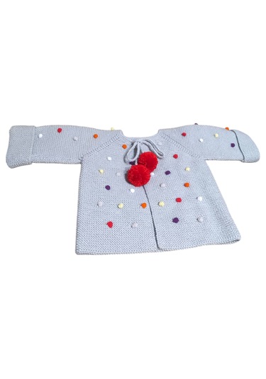 Pomponlu Bebek Hırkası Gri