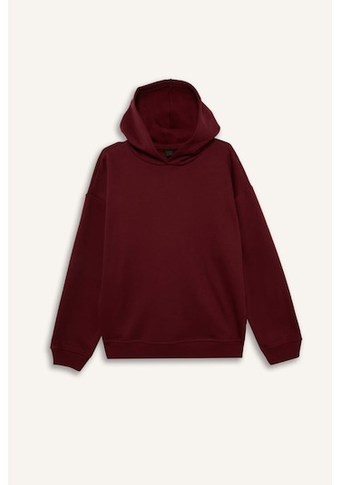 Defacto Relax Fit Kapüşonlu Basic Düz Kalın Sweatshirt D9935ax25wnbr115 Bordo