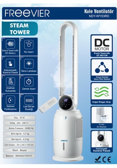Ndy-wy03rd Kule Tipi Buharlı Beyaz Vantilatör