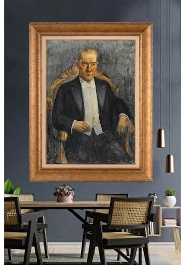 Altın Varaklı Çerçeveli Paspartulu Atatürk Tablo Hk2468